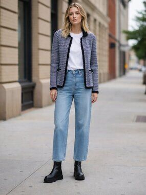 J.Crew XXS Tweed Bouclé Fringe Lady Jacket Black Blue Silver